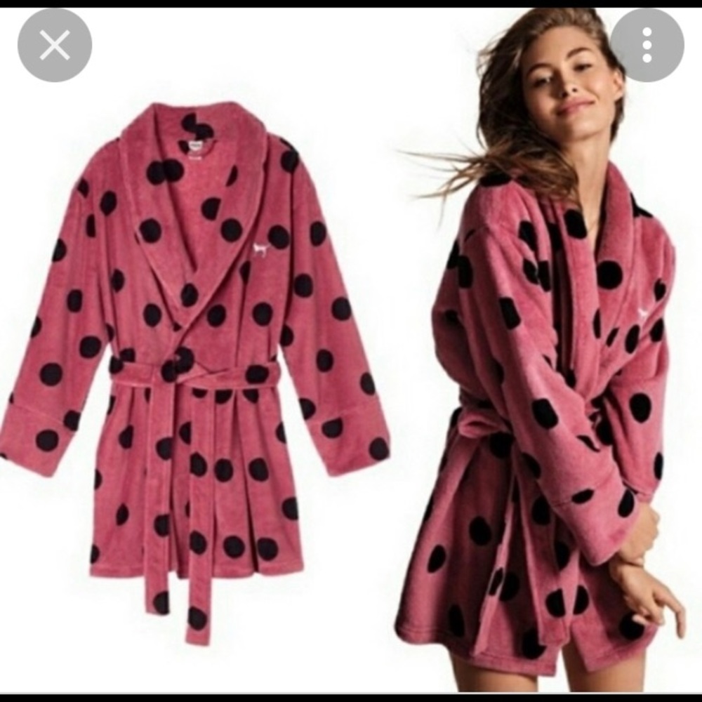 PINK Victoria’s Secret dusty rose and black polka dot robe
